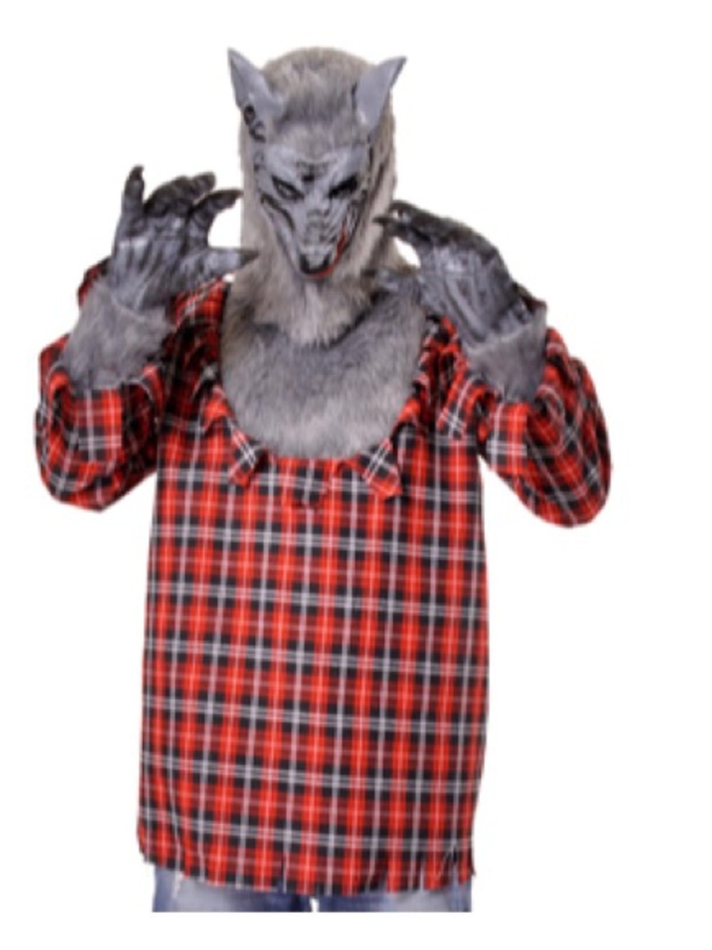 Wilda Red Plaid Shirt Werewolf Costume with Gray Mask Sz M